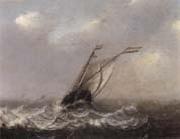 a smalschip on choppy seas,other shipping beyond unknow artist